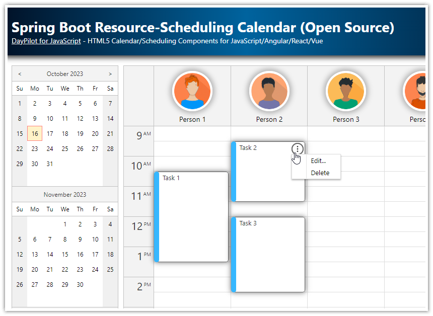 Spring Boot Resource Scheduling Calendar (Open Source)